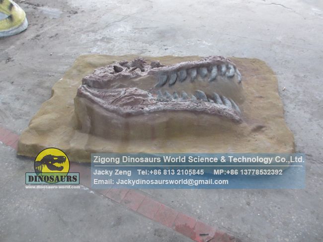 Children simulated archaeological dig site,t-rex skull buried status DWF013-1